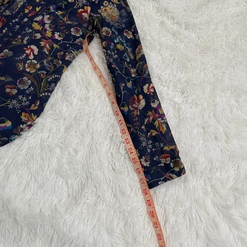 Women Anthropologie Pilcro Ladder Lace Floral Tunic Blouse in Navy Blue Small - Picture 14 of 14